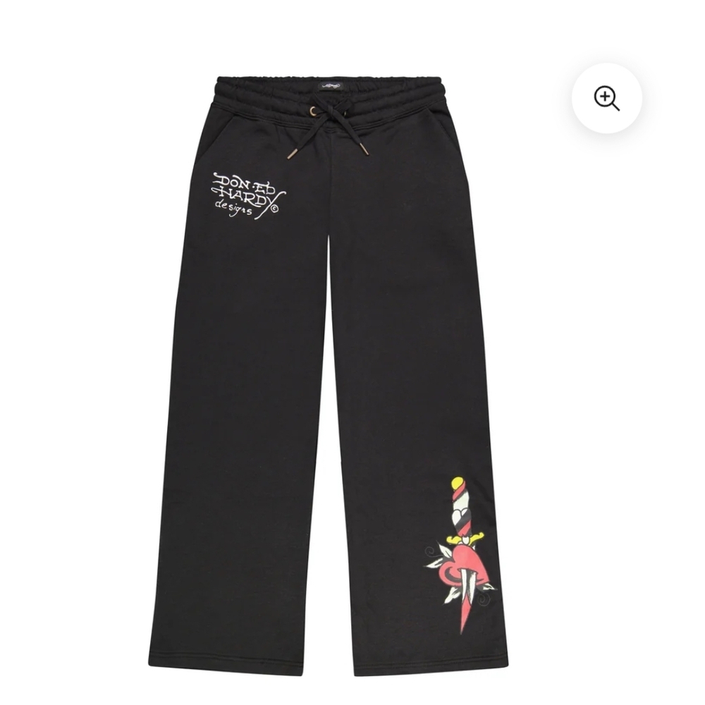 Ed Hardy Black Wide-Leg Pants with Tattoo Graphic